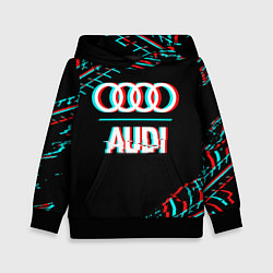 Толстовка-худи детская Значок Audi в стиле glitch на темном фоне, цвет: 3D-черный