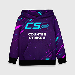 Толстовка-худи детская Символ Counter Strike 2 в неоновых цветах на темно, цвет: 3D-черный