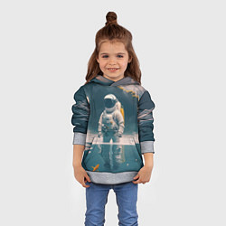 Толстовка-худи детская Космонавт в воде на другой планете, цвет: 3D-меланж — фото 2
