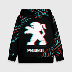 Детская толстовка Значок Peugeot в стиле glitch на темном фоне