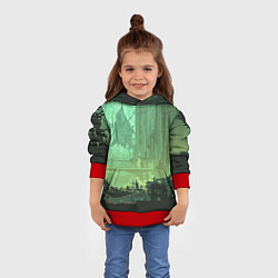 Толстовка-худи детская Пиксельный киберпанк пейзаж иллюстрация, цвет: 3D-красный — фото 2