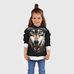 Толстовка-худи детская Агрессивный рычащий волк, цвет: 3D-белый — фото 2