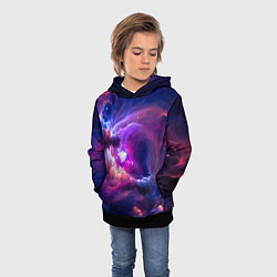 Толстовка-худи детская Небула в космосе в фиолетовых тонах - нейронная се, цвет: 3D-черный — фото 2