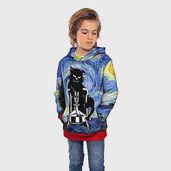 Толстовка-худи детская Кот Бегемот на примусе в Звездной ночи, цвет: 3D-красный — фото 2