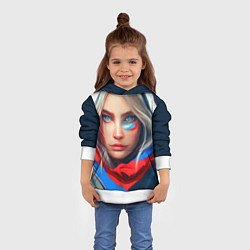 Толстовка-худи детская Девушка с голубыми глазами в флаге, цвет: 3D-белый — фото 2