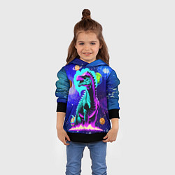 Толстовка-худи детская Динозавр в космосе - неоновое свечение, цвет: 3D-черный — фото 2