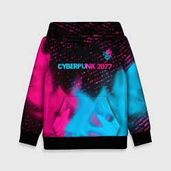 Толстовка-худи детская Cyberpunk 2077 - neon gradient: символ сверху, цвет: 3D-черный