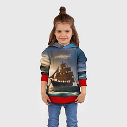 Толстовка-худи детская Парусный корабль галеон, цвет: 3D-красный — фото 2