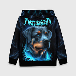 Толстовка-худи детская Rottweiler and lightnings, цвет: 3D-черный