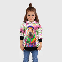 Толстовка-худи детская Капибара в модной куртке - нейросеть, цвет: 3D-черный — фото 2