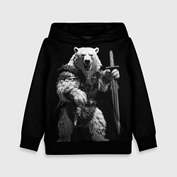 Толстовка-худи детская Белый медведь воин, цвет: 3D-черный