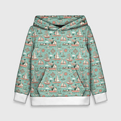 Толстовка-худи детская Парусники и корабли, цвет: 3D-белый