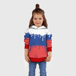 Толстовка-худи детская Флаг России - потёки, цвет: 3D-красный — фото 2
