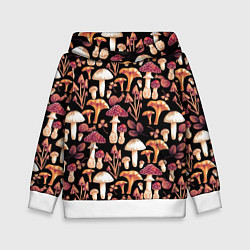 Толстовка-худи детская Грибы в сепии, цвет: 3D-белый