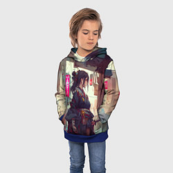 Толстовка-худи детская Кибер самурай девушка, цвет: 3D-синий — фото 2