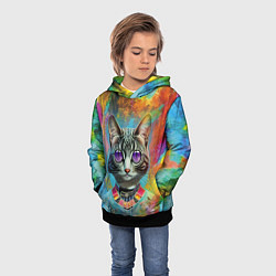 Толстовка-худи детская Cat fashionista - neural network, цвет: 3D-черный — фото 2