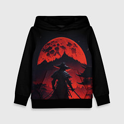 Толстовка-худи детская Самурай, деревня и луна - мрачный, цвет: 3D-черный