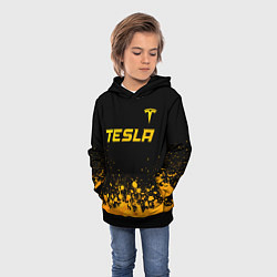 Толстовка-худи детская Tesla - gold gradient: символ сверху, цвет: 3D-черный — фото 2