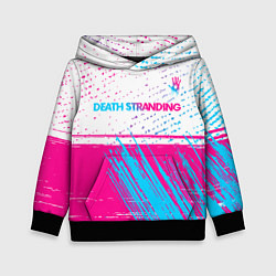 Толстовка-худи детская Death Stranding neon gradient style: символ сверху, цвет: 3D-черный