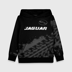 Толстовка-худи детская Jaguar speed на темном фоне со следами шин: символ, цвет: 3D-черный