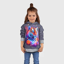 Толстовка-худи детская Тигр и краски - нейросеть, цвет: 3D-меланж — фото 2