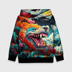 Толстовка-худи детская Художественный дракон от нейросети, цвет: 3D-черный