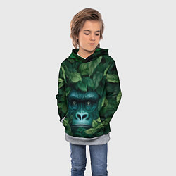 Толстовка-худи детская Горилла в кустах джунгли, цвет: 3D-меланж — фото 2
