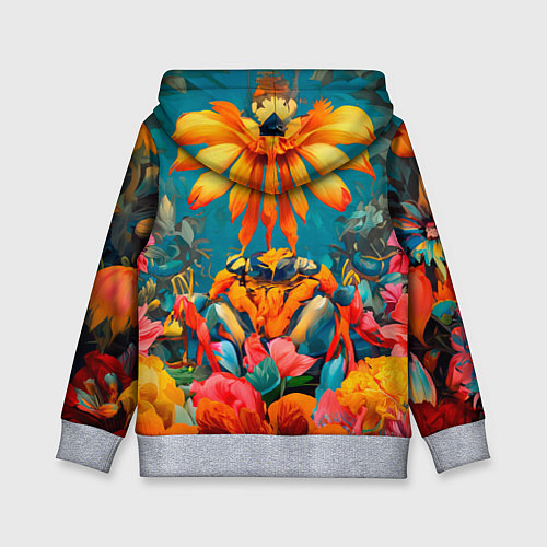 Детская толстовка Дикая кошка в цветах / 3D-Меланж – фото 2