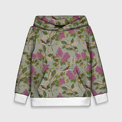 Толстовка-худи детская Мухоловки и сирень, цвет: 3D-белый