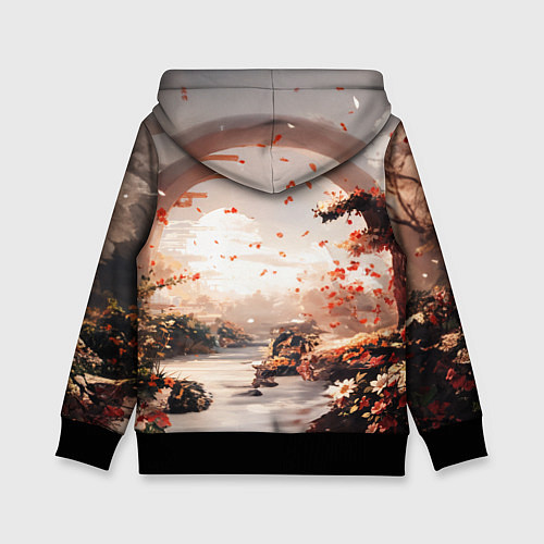 Детская толстовка Японская девушка при закате солнца / 3D-Черный – фото 2