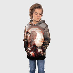 Толстовка-худи детская Японская девушка при закате солнца, цвет: 3D-черный — фото 2