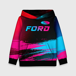 Толстовка-худи детская Ford - neon gradient: символ сверху, цвет: 3D-черный
