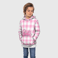 Толстовка-худи детская Барби лого розовая клетка, цвет: 3D-белый — фото 2