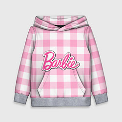 Толстовка-худи детская Барби лого розовая клетка, цвет: 3D-меланж