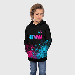 Толстовка-худи детская Hitman - neon gradient: символ сверху, цвет: 3D-черный — фото 2