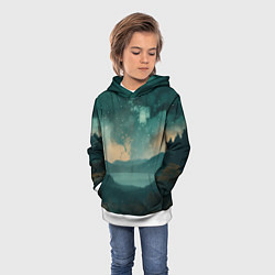 Толстовка-худи детская Космическая ночь в горах, цвет: 3D-белый — фото 2