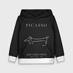 Толстовка-худи детская Собака на черном - Пабло Пикассо, цвет: 3D-белый
