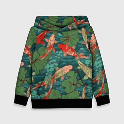 Толстовка-худи детская Паттерн карпы кои, цвет: 3D-черный