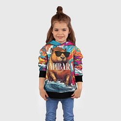 Толстовка-худи детская Капибара в очках на красочных волнах, цвет: 3D-черный — фото 2