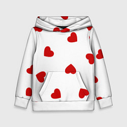 Детская толстовка Красные сердечки на белом