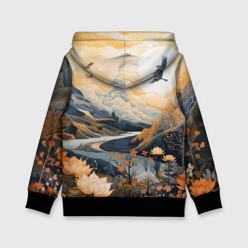 Детская толстовка Солнечное утро в цветущих горах / 3D-Черный – фото 2