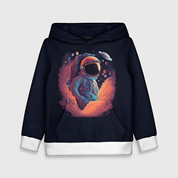 Толстовка-худи детская Космонавт в космических облаках, цвет: 3D-белый