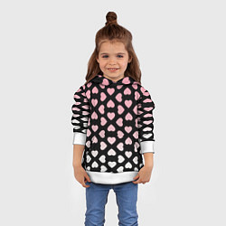 Толстовка-худи детская Розовые сердечки на чёрном, цвет: 3D-белый — фото 2