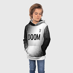 Толстовка-худи детская Doom glitch на светлом фоне: символ сверху, цвет: 3D-белый — фото 2