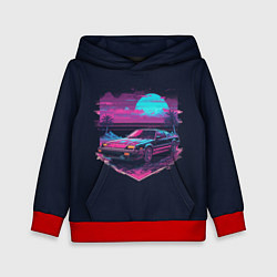 Толстовка-худи детская Пальмы и гоночная машина в пурпурном свечении, цвет: 3D-красный