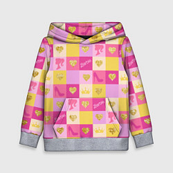 Толстовка-худи детская Барби: желтые и розовые квадраты паттерн, цвет: 3D-меланж