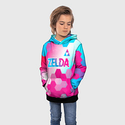 Толстовка-худи детская Zelda neon gradient style: символ сверху, цвет: 3D-черный — фото 2