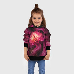 Толстовка-худи детская Розовый цветок в огне - нейросеть, цвет: 3D-черный — фото 2