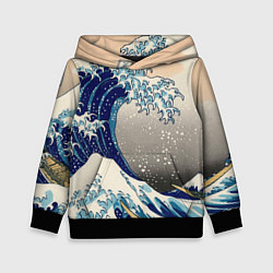 Толстовка-худи детская Великая волна от Канагава, цвет: 3D-черный