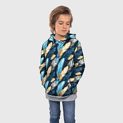 Толстовка-худи детская Перья птиц на темном фоне паттерн, цвет: 3D-меланж — фото 2